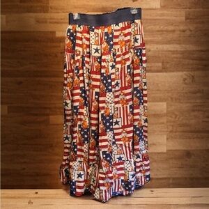 🪲🪸 RARE Vintage Patriotic Flag Cowboy Print Full Maxi Skirt Medium​